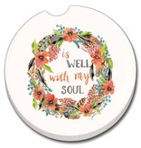 CounterArt and Highland Home It Is Well Wreath Absorbent Stone Car Coaster