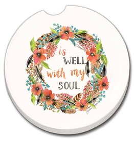 CounterArt and Highland Home It Is Well Wreath Absorbent Stone Car Coaster