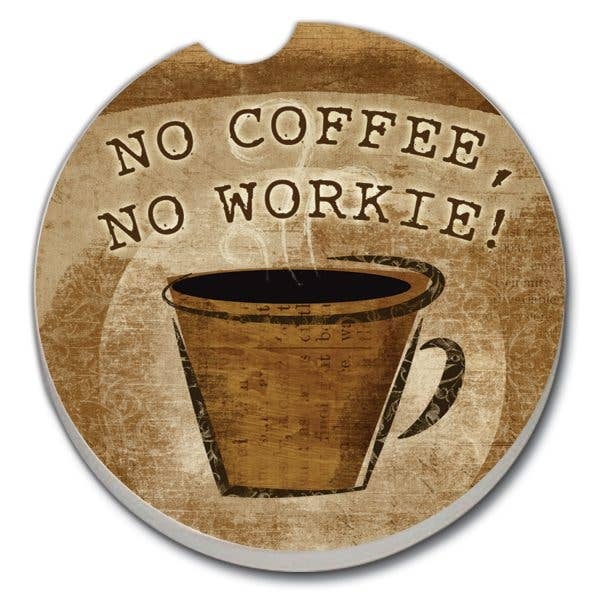 CounterArt and Highland Home No Coffee No Workie Absorbent Stone Car Coaster