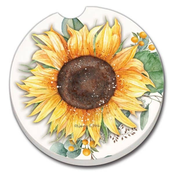 CounterArt and Highland Home Sunflower Fields Absorbent Stone Car Coaster