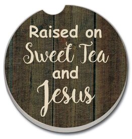 CounterArt and Highland Home Sweet Tea & Jesus Absorbent Stone Car Coaster