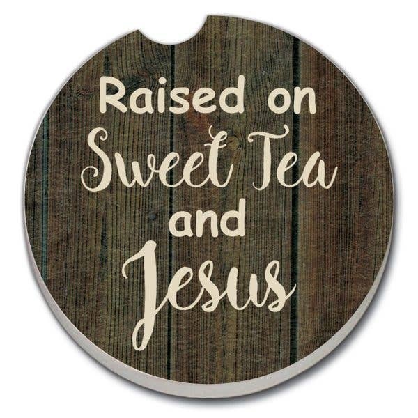 CounterArt and Highland Home Sweet Tea & Jesus Absorbent Stone Car Coaster