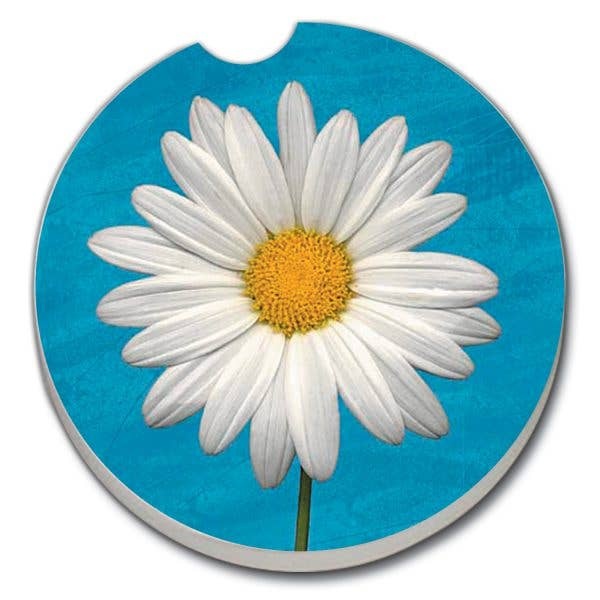 CounterArt and Highland Home White Daisy Absorbent Stone Car Coaster