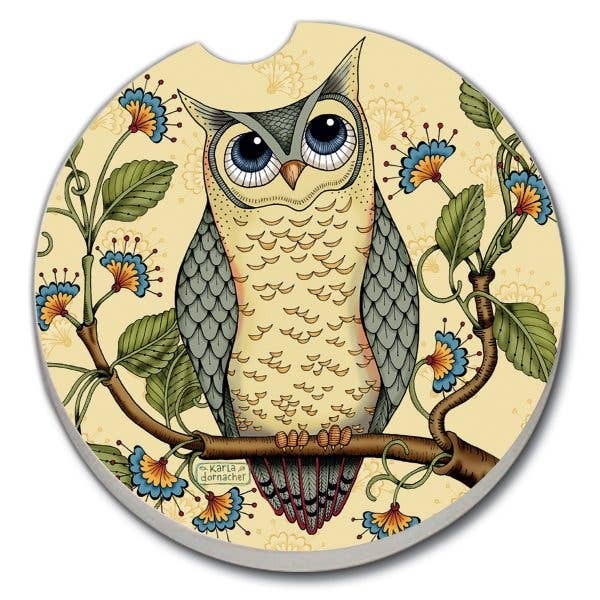 CounterArt and Highland Home Wise Owl Absorbent Stone Car Coaster