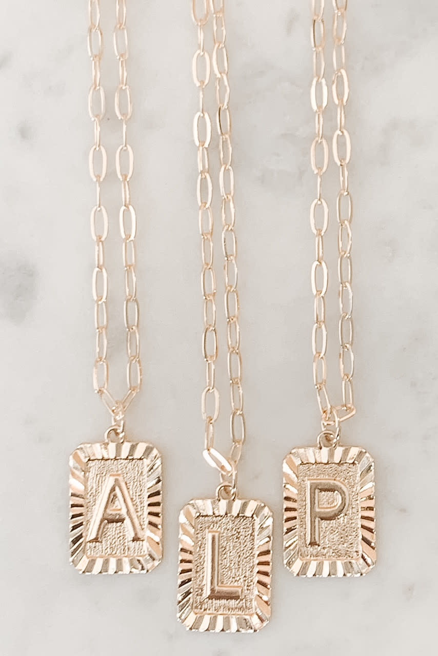 Lou & Co. Rectangle Charm Initial Necklace