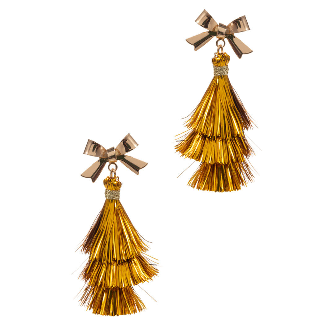 Fleurish Home Gold Christmas Ribbon Tassel Post Earrings