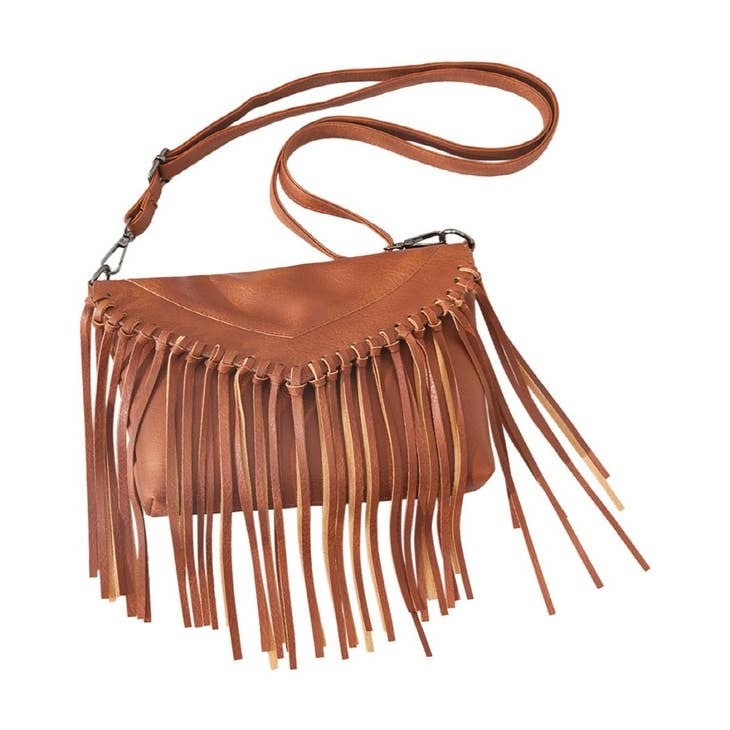 FLEURISH Brown Vegan Leather Fringed Crossbody Bag