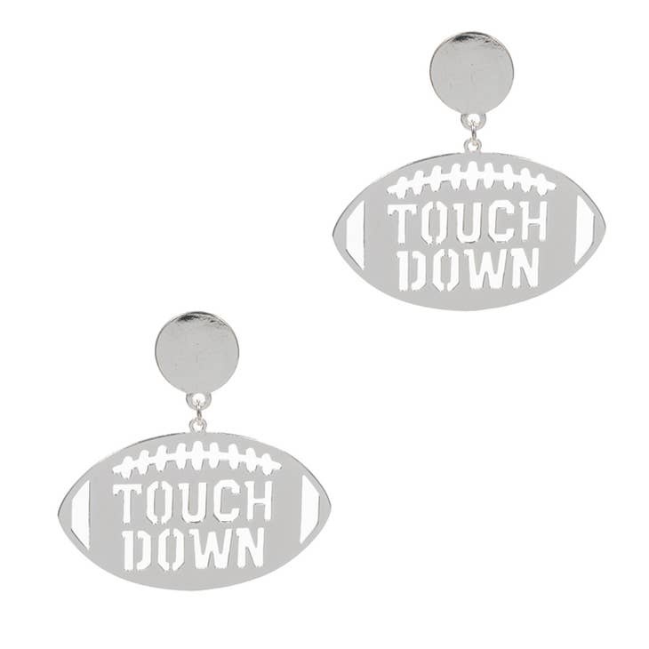 FLEURISH Silver Football Shape with Touch Down Text Post Earring