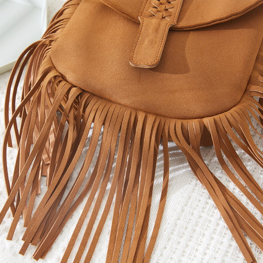 FLEURISH Brown Round Faux Fur Fringed Crossbody Bag