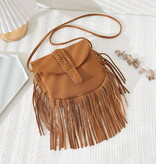 FLEURISH Brown Round Faux Fur Fringed Crossbody Bag