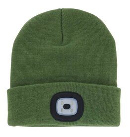 Night Scout Night Scout LED Flashlight OLIVE Knit Beanie Hat (USB rechargeable)