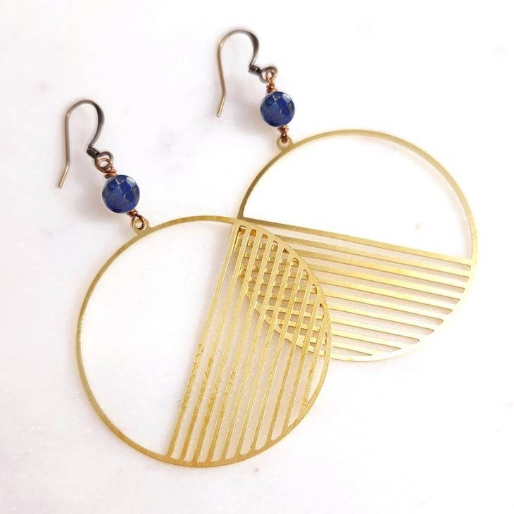 Edgy Petal Jewelry Lapis Abstract Line Circle Earrings