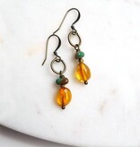 Edgy Petal Jewelry Honey Amber and Turquoise Ringlet Circle Earrings