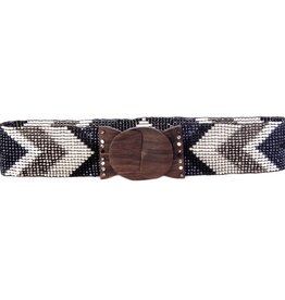 Erik & Mike Hand Loomed Glass Bead Belt Wood Scroll Arrow Black