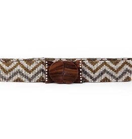 Erik & Mike Hand Loomed Glass Beaded Belt Wood Scroll in Chevron Bronze