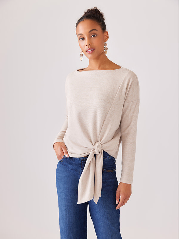 Karen Kane Oatmeal Boatneck Tie Top