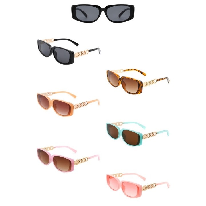 FLEURISH Rectangle Sunglasses w Gold Chain Accent (various colors)