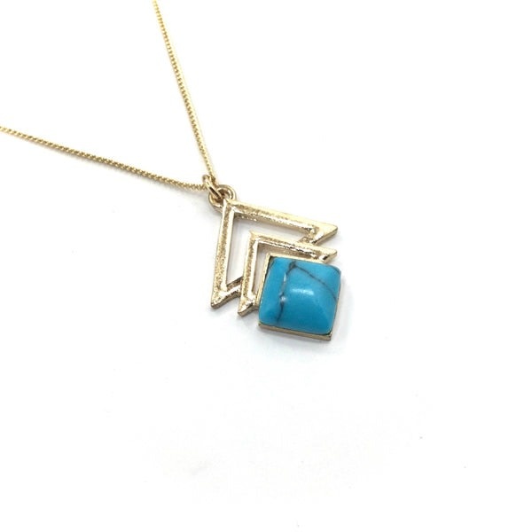 FLEURISH Mini Geometric Stone Pendant Necklace 14K