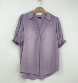 Democracy Smokey Lavender Blouson Short Sleeve Snap Button Down Woven Shirt