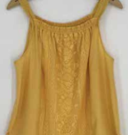 Democracy Golden Ruched Square Neck Front Scallop Edge Tank