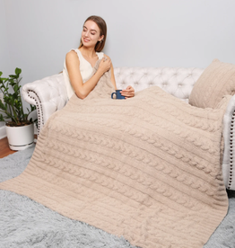 Jasmine Trading Corp. Beige Braided Cable Knit Throw Blanket
