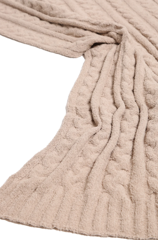 Jasmine Trading Corp. Beige Braided Cable Knit Throw Blanket