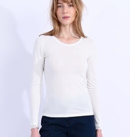 Molly Bracken Offwhite  Sweater with Lace Trimmed Sleeve Cuff