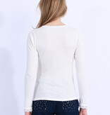 Molly Bracken Offwhite  Sweater with Lace Trimmed Sleeve Cuff