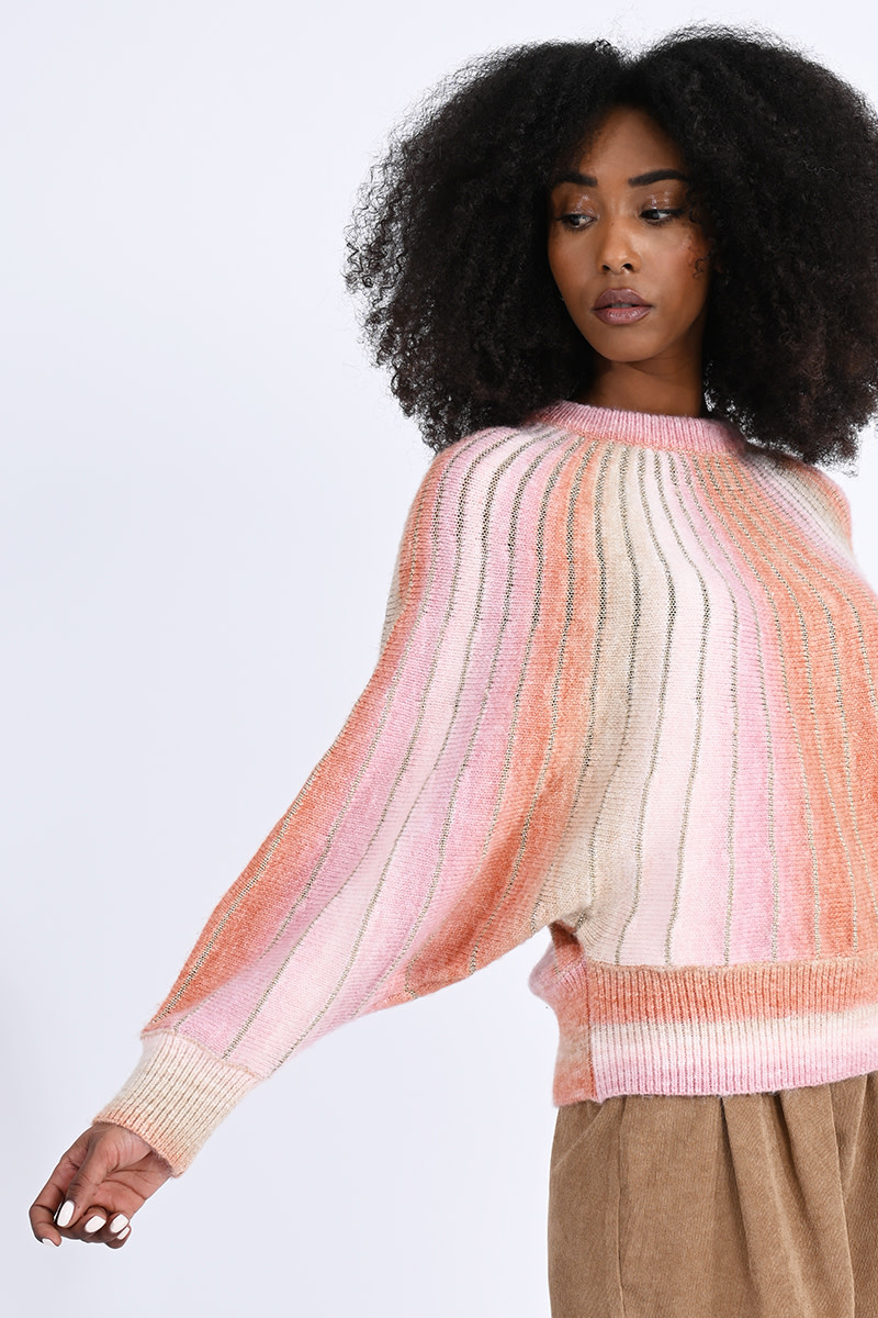 Molly Bracken Pink Umbra w/Gold stripes Batwing Sweater