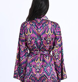 Molly Bracken Purple Leela Belted Satin Kimono