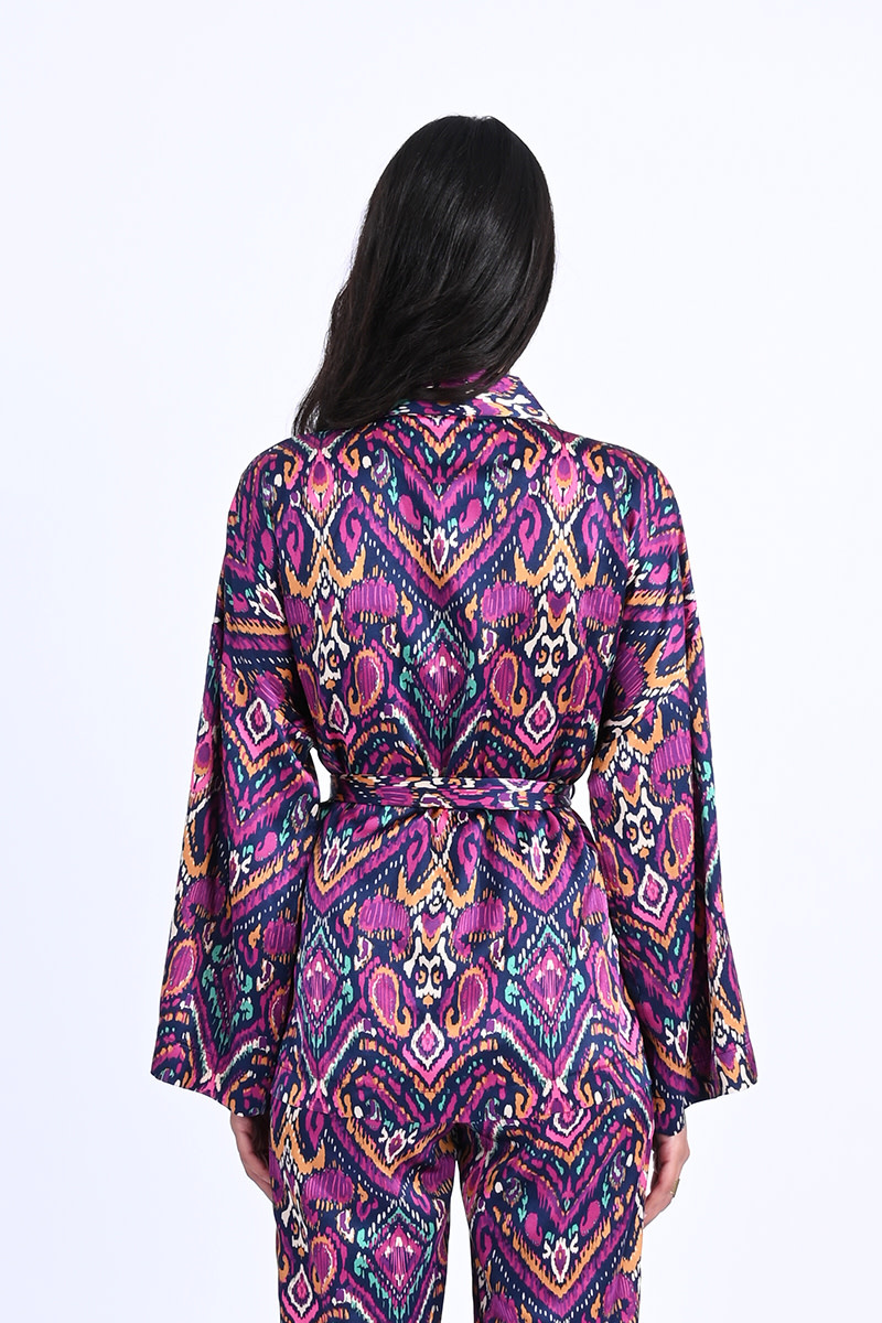 Molly Bracken Purple Leela Belted Satin Kimono