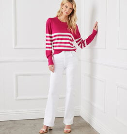 Karen Kane Pink W/Off White Stripe Sweater