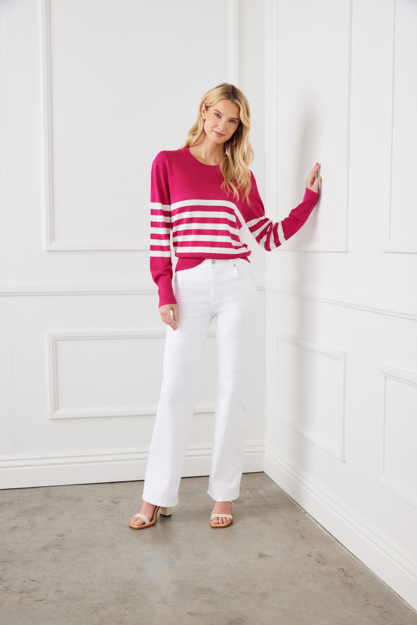 Karen Kane Pink W/Off White Stripe Sweater