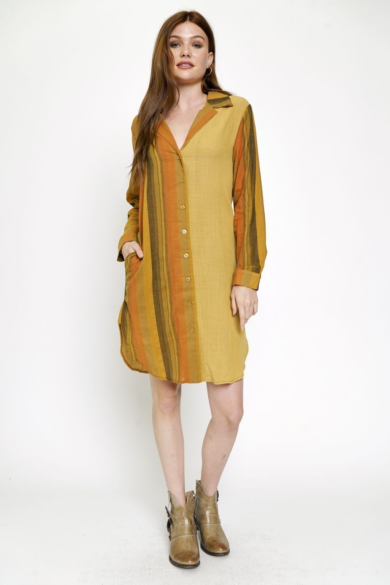 Mystree Avocado Stripe Shirt Dress