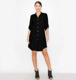 COIN 1804 Black Chambray Jersey 3Q Rolled Tab Shirt Dress