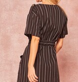 Promesa USA Black Striped Belted V Neck Mini Dress with Pockets