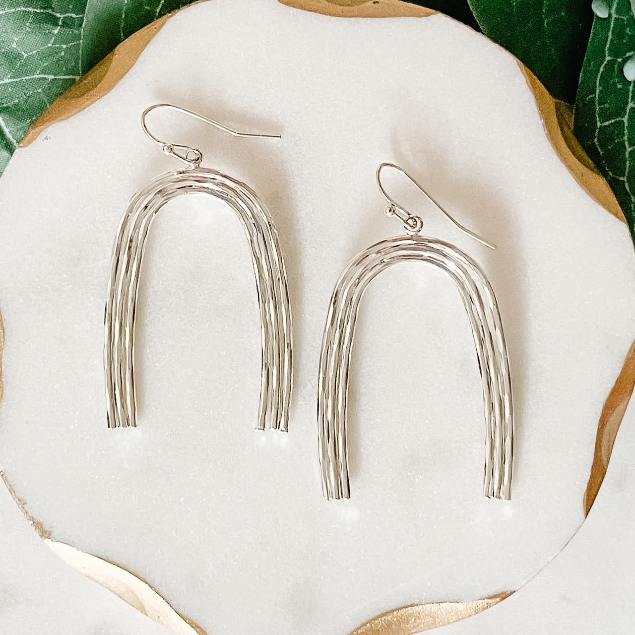 Lou & Co. Silver Arch-Shaped Metal Earrings