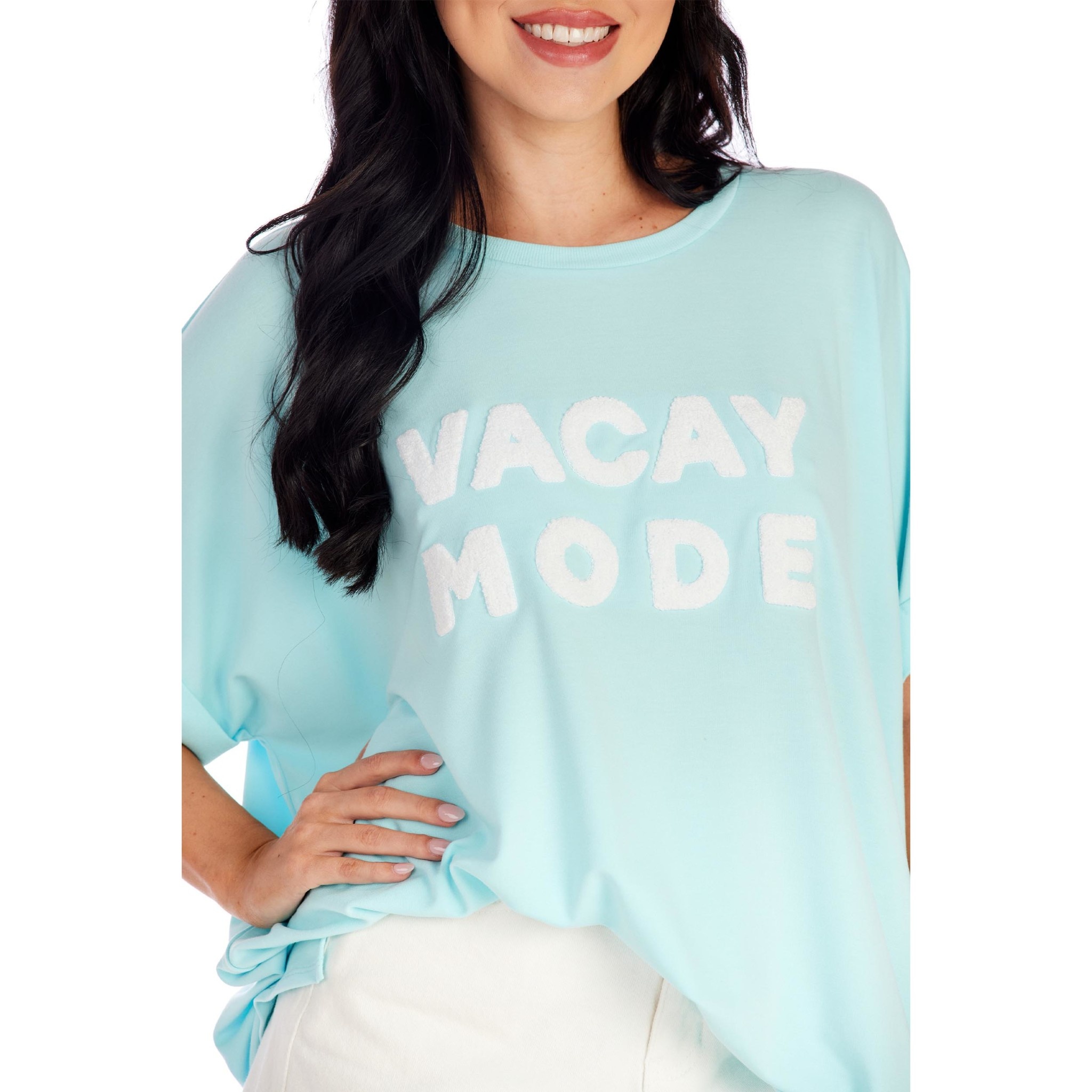 Mudpie Blue Nate Patch Tee: Vacay Mode (One Size)