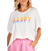 Mudpie White Nate Patch Tee: HAPPY (one size)