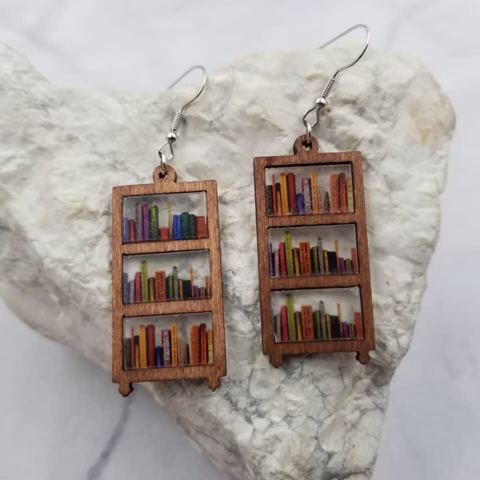 FLEURISH Bookshelf Dangles Wood Book Earrings