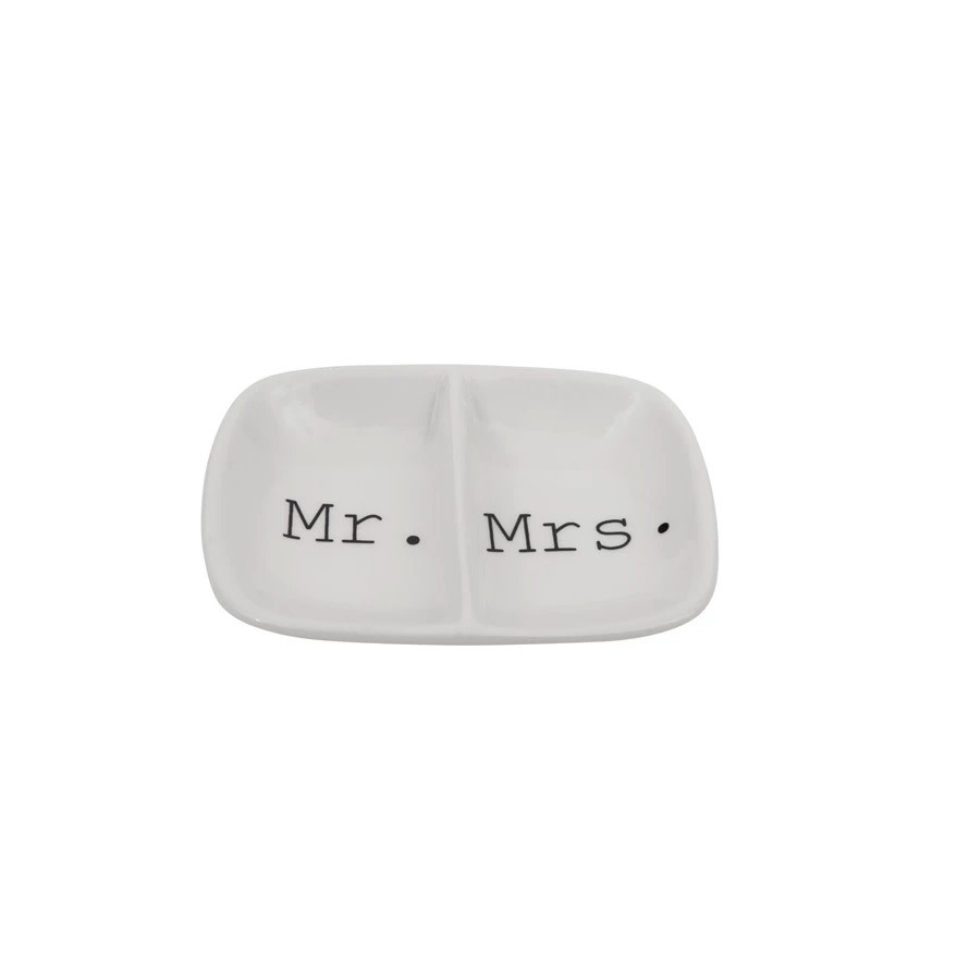 FLEURISH Ceramic Mr./Mrs. 2-Section Ring Dish