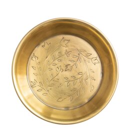 FLEURISH Antique Brass Finish Metal Dish w Etched Floral Design