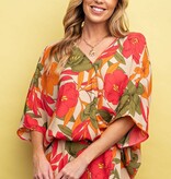 Easel Natural Floral Print Woven Top