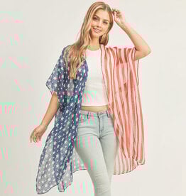 FLEURISH Half and Half American Flag Kimono Poncho