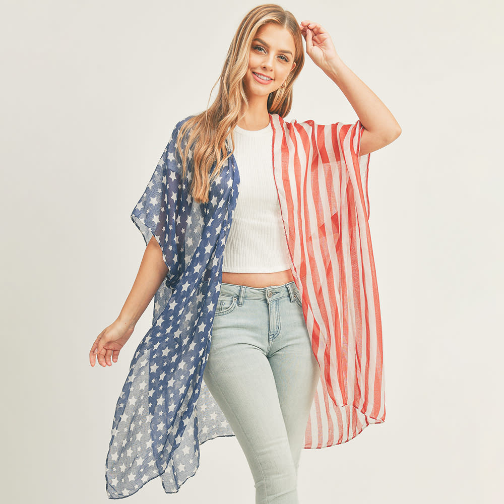 FLEURISH Half and Half American Flag Kimono Poncho