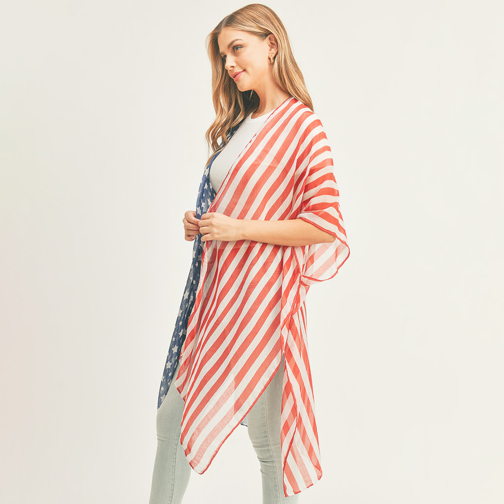 FLEURISH Half and Half American Flag Kimono Poncho