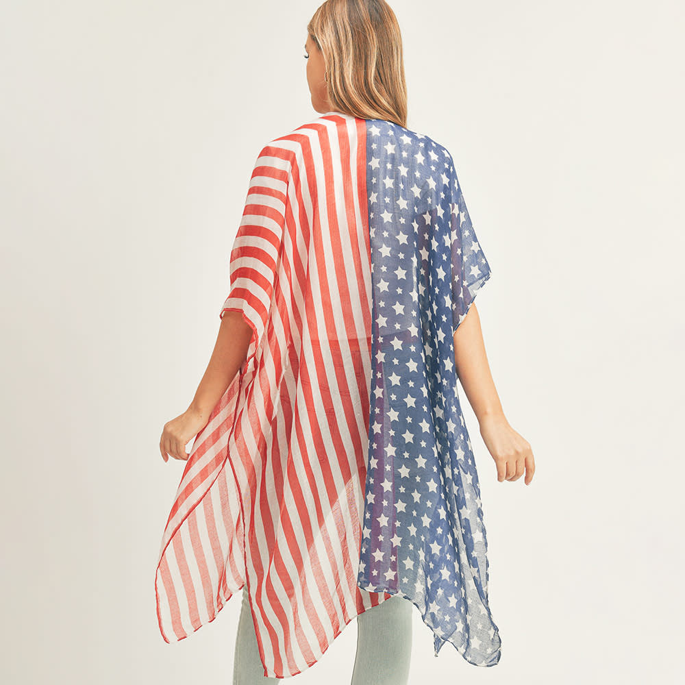 FLEURISH Half and Half American Flag Kimono Poncho