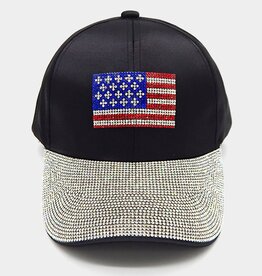 FLEURISH Bling American Flag Accented Black Baseball Cap
