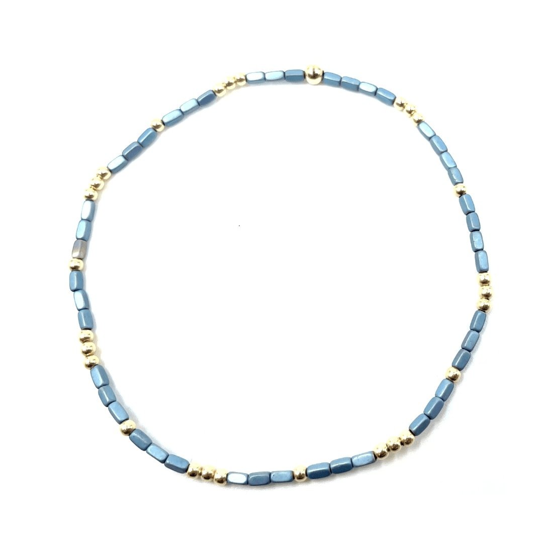 Erin Gray 2mm Harbor Blue + Gold Filled Waterproof Bracelet 7"