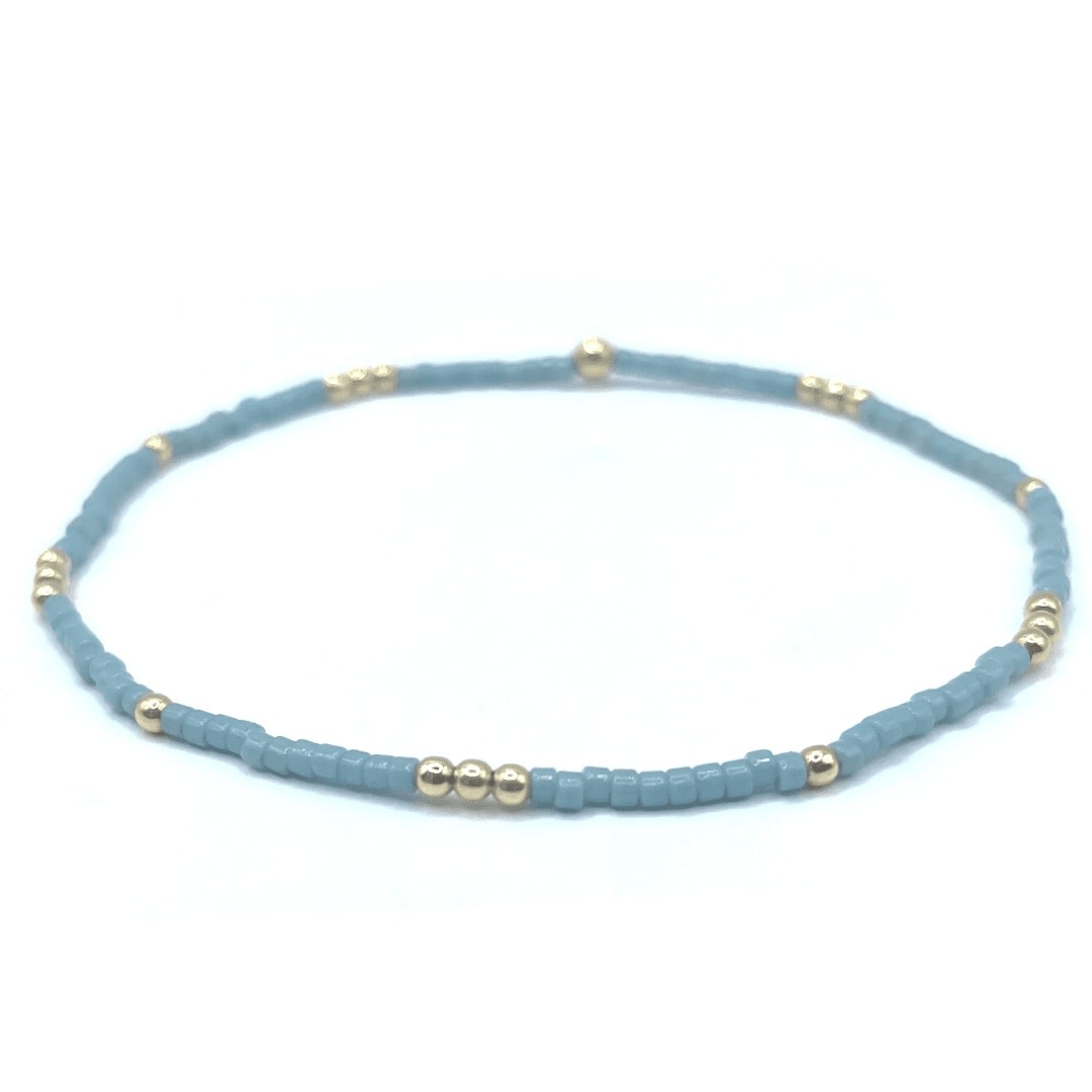 Erin Gray 2mm Newport Pale Turquoise Blue + Gold Filled Waterproof Bracelet 7"